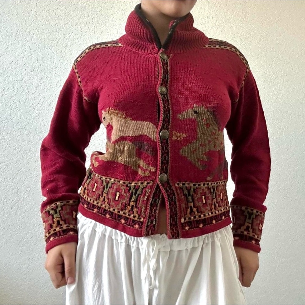 Vintage Red Horse Pattern Sweater
